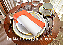 White Hemstitch Napkin with Vermillion Orange colored Trims